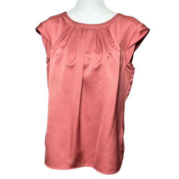 Liz Claiborne CAREER Womens Cap Sleeve Pleated Blouse Silky Shine Pink S Preppy - Picture 2 of 10